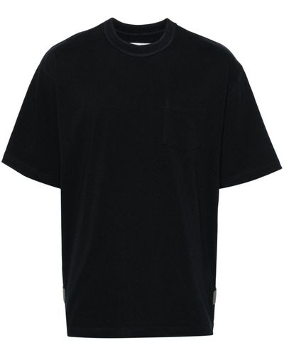 Sacai Drop-Shoulder Cotton T-Shirt - Black