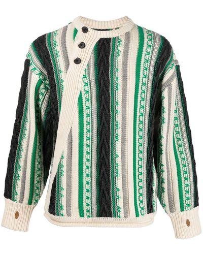 Adererror Frema Striped-knit Buttoned Sweater - Green