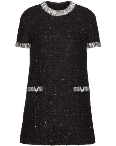 Valentino Garavani Embroidered Tweed Minidress - Black