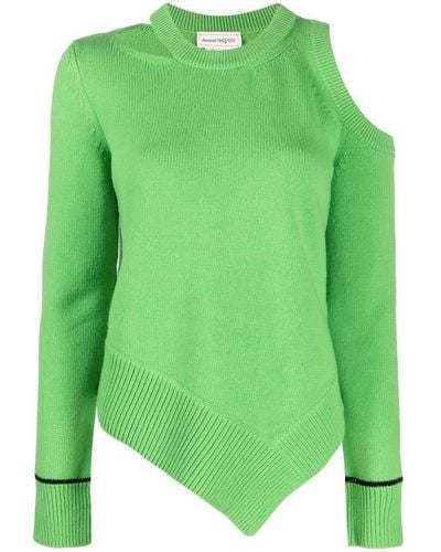 Alexander McQueen Cold-shoulder Wool Sweater - Green