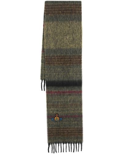 Vivienne Westwood Orb-embroidery Striped Knit Scarf - Green