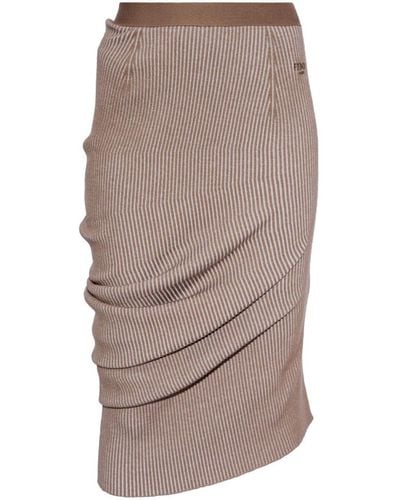 Fendi Rib-knit Wool Pencil Skirt - Brown