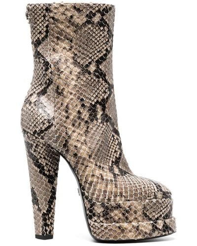 Roberto Cavalli Snakeskin-effect Platform Ankle Boots - Brown
