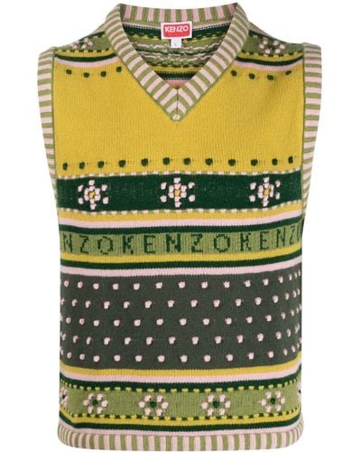 KENZO Fair Isle Intarsia-knit Vest - Green