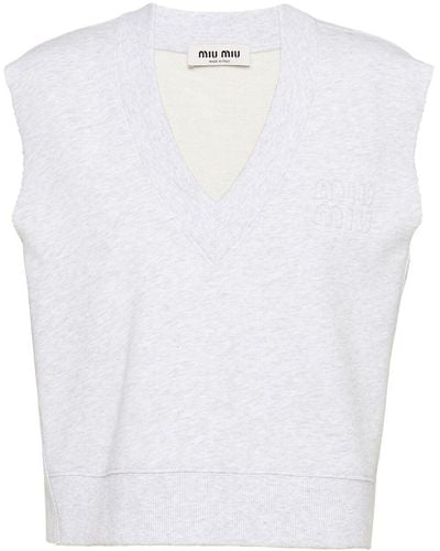 Miu Miu Embroidered-logo V-neck Sleeveless Sweatshirt - White