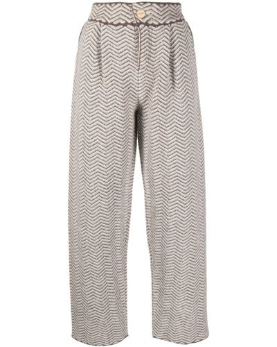 Barrie Chevron-knit Pleated Trousers - Grey
