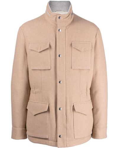Eleventy High-neck Wool Jacket - Natural