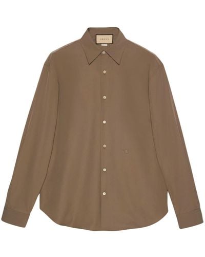 Gucci Double G-embroidered Cotton Shirt - Brown