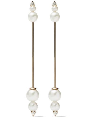 Mizuki 14kt Gold Sea Of Beauty Diamond Pearl Long Earrings - White
