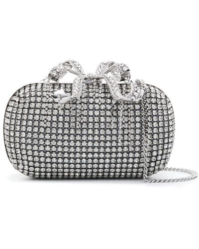 Self-Portrait Crystal-embellished Chainmail Clutch Bag - White