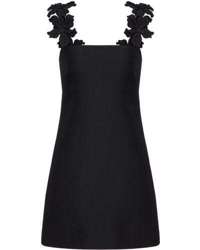 Valentino Garavani Appliquéd Virgin Wool And Silk-blend Crepe De Chine Mini Dress - Black