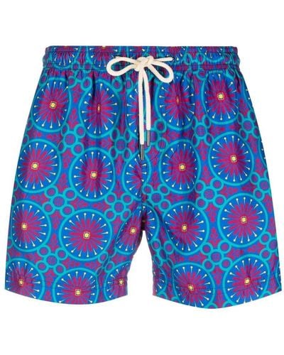 Peninsula Geometric-print Swim Shorts - Blue