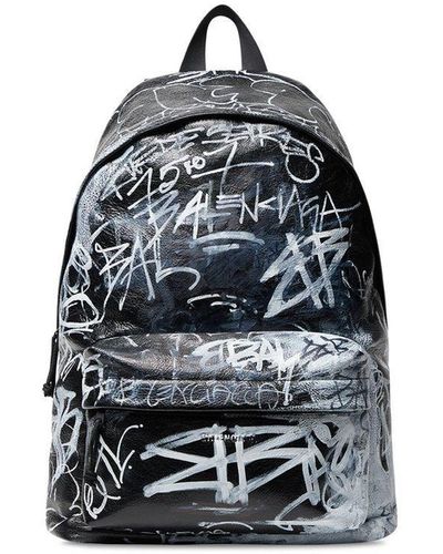 Balenciaga Explorer Graffiti-print Leather Backpack - Blue