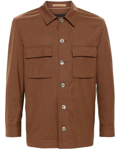 BOSS ́mélange-effect Shirt Jacket - Brown