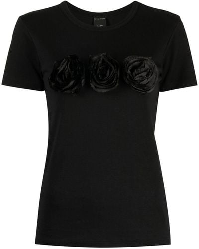 MERYLL ROGGE Floral-appliqué Cotton T-shirt - Black