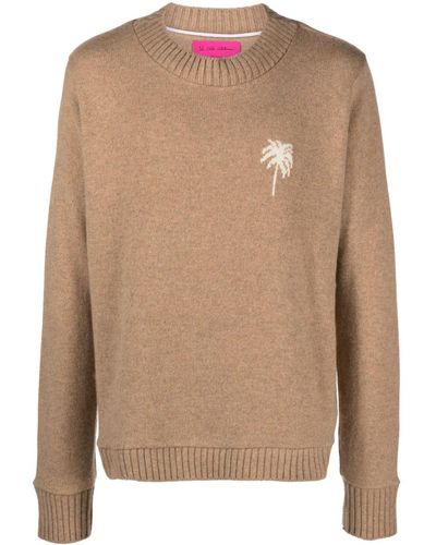 The Elder Statesman Palm-intarsia Cashmere Sweater - Brown