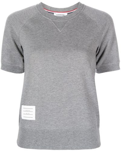 Thom Browne Logo Patch Short-sleeve Sweatshirt - Grey