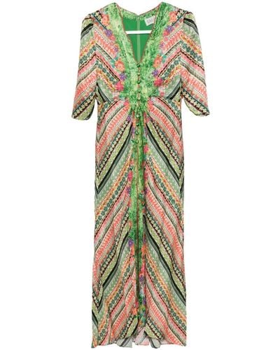 Saloni Mitsu B Bloom Border-print Dress - Green