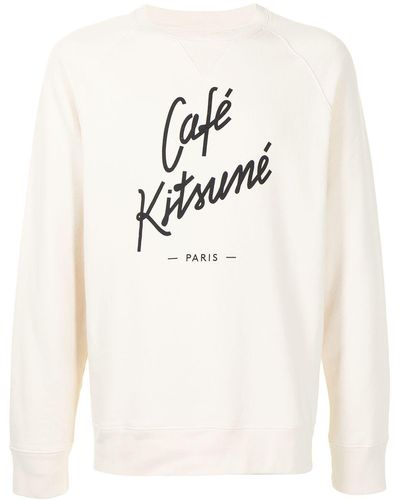 Café Kitsuné Logo Print Crew-neck Sweatshirt - Brown