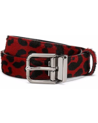 Dolce & Gabbana Leopard-print Leather Belt - Red