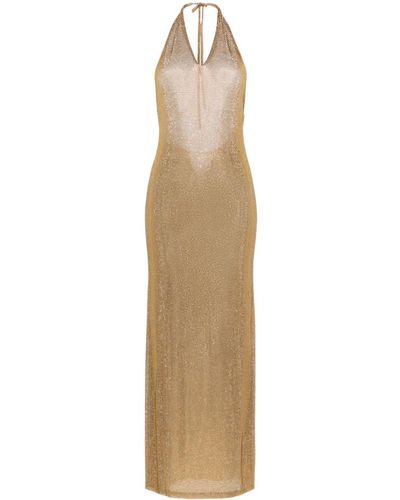 GIUSEPPE DI MORABITO Rhinestone-detailed Halterneck Maxi Dress - Natural