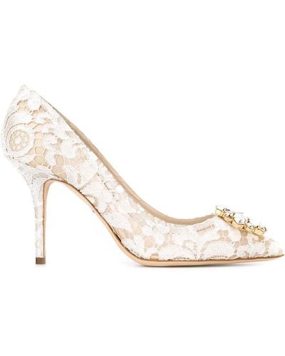 Dolce & Gabbana Embellished Lace Court Shoes - White