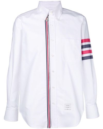 Thom Browne 4-bar Zip-front Oxford Shirt - White