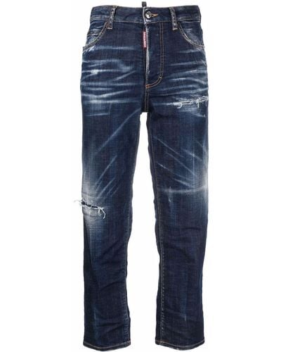 DSquared² Jeans Crop Con Margherite Ricamate - Blu