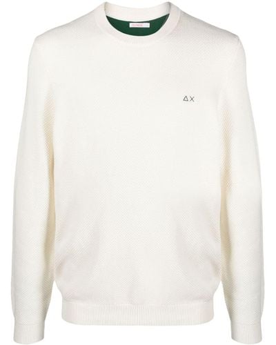 Sun 68 Logo-embroidered Crew-neck Sweater - White