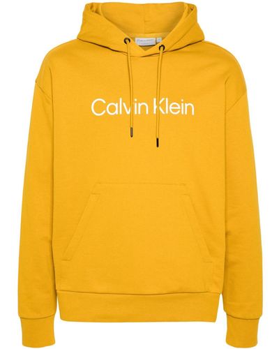 Calvin Klein Rubberised-logo Cotton Hoodie - Yellow