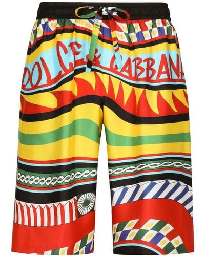Dolce & Gabbana Carreto-print Silk Bermuda Shorts - Orange