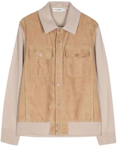 MAN ON THE BOON. Suede-panel Knitted Cardigan - Natural