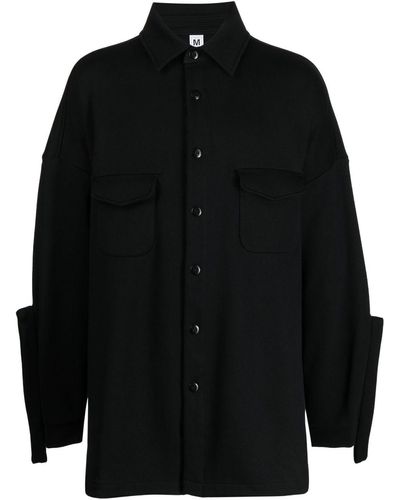 Random Identities Cut Out-sleeve Cotton Shirt - Black