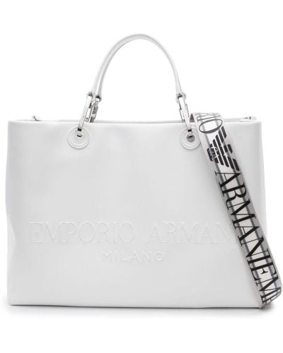 Emporio Armani Logo-embossed Leather Tote Bag - Gray