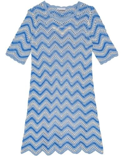 Ganni Crochet-knit Organic Cotton Minidress - Blue