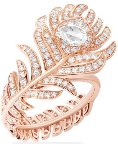 Boucheron 18kt Rose Gold Plume De Paon Diamond Ring - White