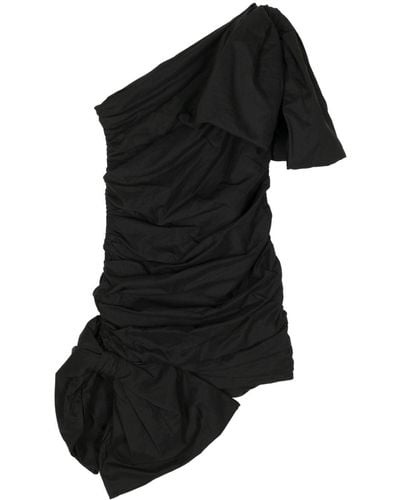 Pushbutton Bow One-shoulder Minidress - Black