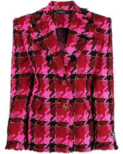Versace Houndstooth Single-breasted Blazer - Red