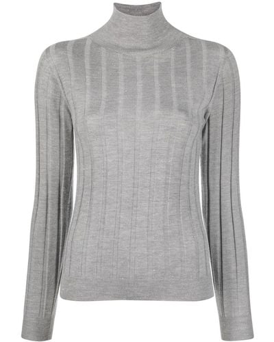 Peserico Ribbed High-neck Knitted Top - Grey
