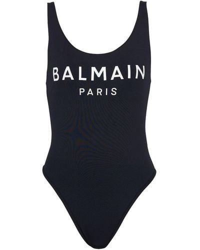 Balmain Badeanzug mit Logo-Print - Blau