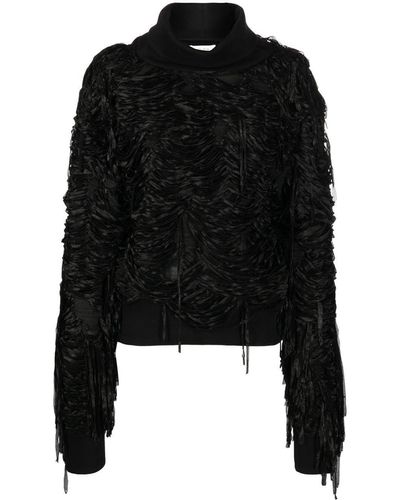 Quira Fringed Long-sleeve Sweater - Black