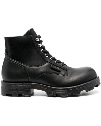 DIESEL 40mm Leather Combat Boots - Black