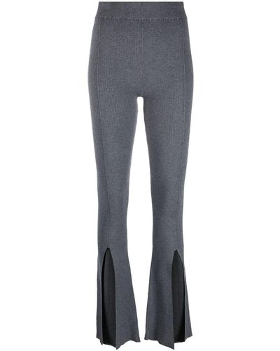 Remain Front-slit Rib Knit Trousers - Blue