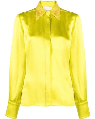 Genny Stud-embellished Satin Shirt - Yellow