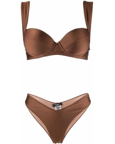 Noire Swimwear Satin-finish Balconette-style Bikini Set - Brown