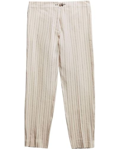 Fay Clasp-fastening Stripe-print Trousers - Natural