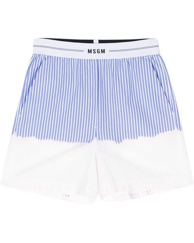 MSGM Ombré Striped Cotton Shorts - Blue