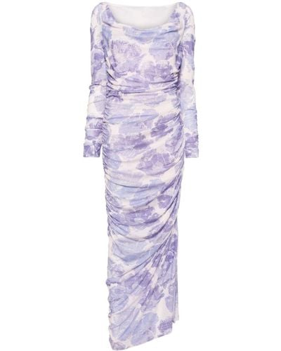 STAUD Abstract-print Ruched Maxi Dress - Purple