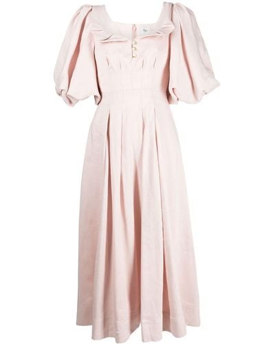 Aje. Jessica Puff-sleeve Linen-blend Midi Dress - Pink