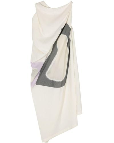 Issey Miyake Abstract-print Asymmetric Dress - White
